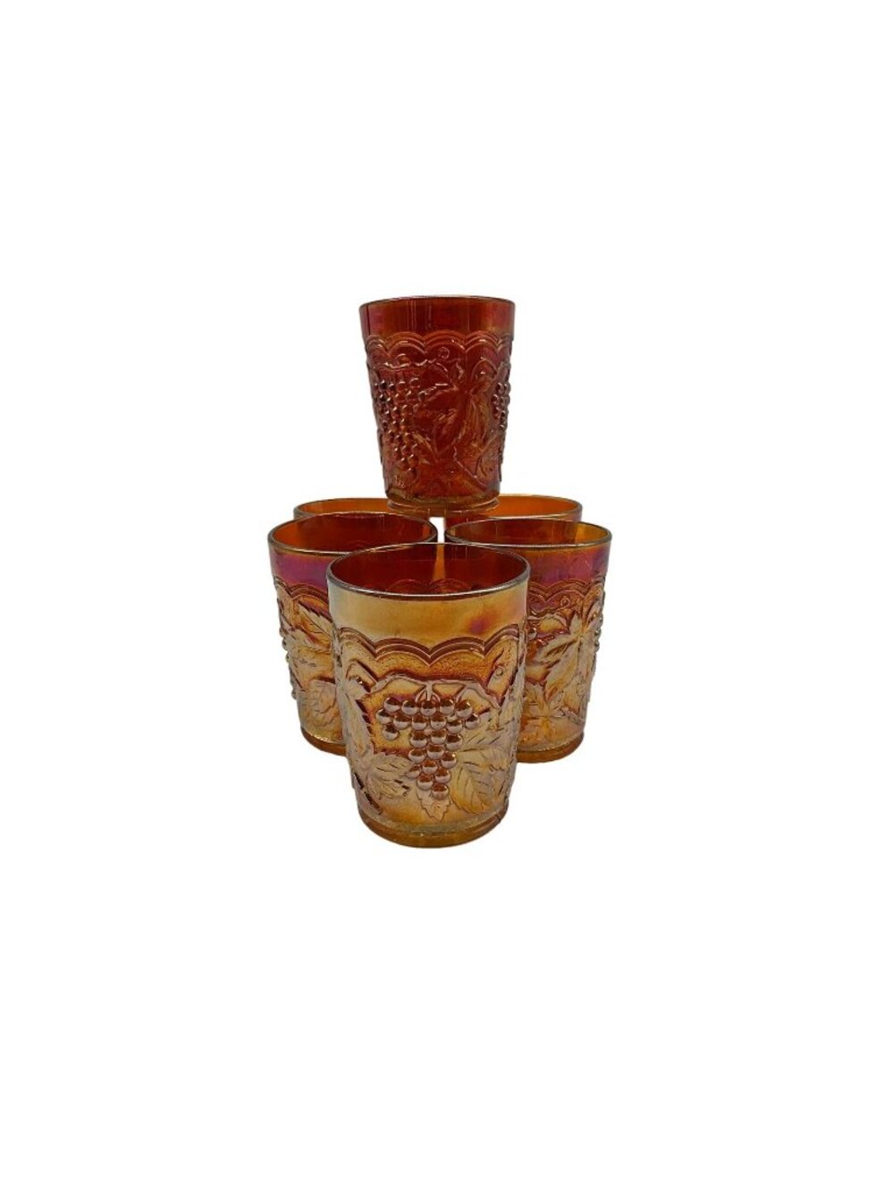 Imperial Vintage Carnival Iridescent Marigold Water Glasses Set of 6 MCM Glasses